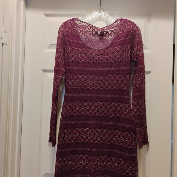 Guess Purple & Gold Lace Cocktail Dress Bodycon Shimmer Metallic Size L - Picture 5 of 6